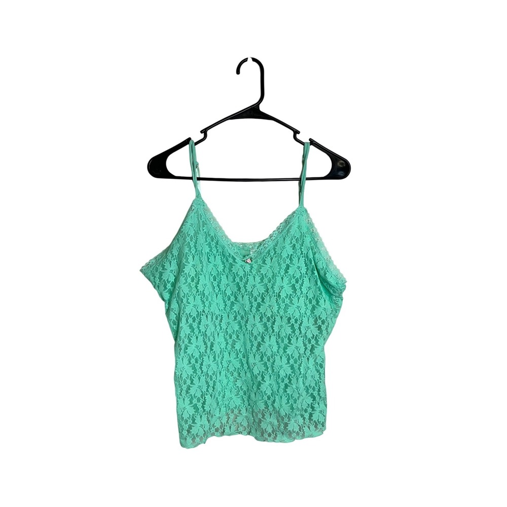 Mint Green Floral Lace Camisole Tank Top with Rosette and Shelf Bra Womens L
